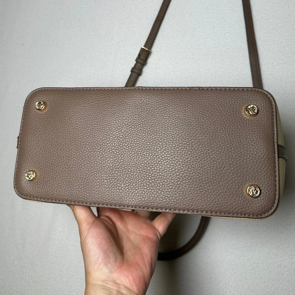 Anne Klein Two Tone Pebbled Satchel Crossbody Bag Beige Taupe Gold Tone NWOT